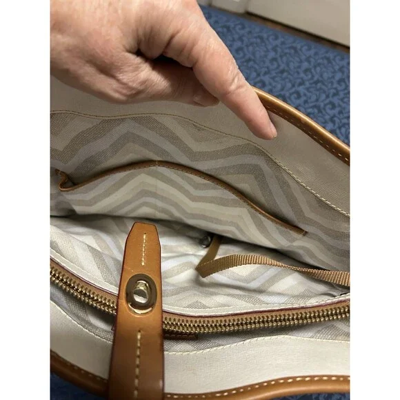 Dooney & Bourke Shelby Shopper Tote Gray Tan Leather Shoulder Bag Satchel Purse - Picture 5 of 16